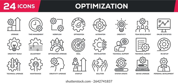 Set of collection line icons related workflow, optimization, processing. Perfect pixel on transparent background - Powered by Shutterstock - Get 15% off with code: PIKWIZARD15