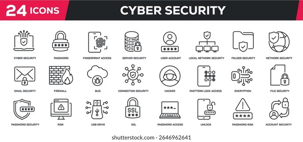 Set of collection line icons related cyber security, access, encryption. Perfect pixel on transparent background - Powered by Shutterstock - Get 15% off with code: PIKWIZARD15