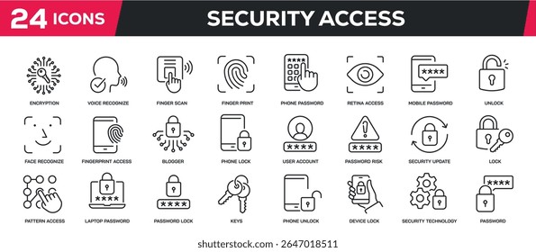 Set of collection line icons related security, access, password, lock. Perfect pixel on transparent background - Powered by Shutterstock - Get 15% off with code: PIKWIZARD15