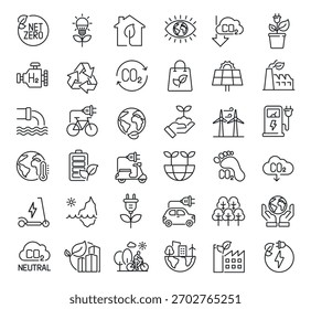 Set of collection line icons related Net Zero. Perfect pixel on transparent background