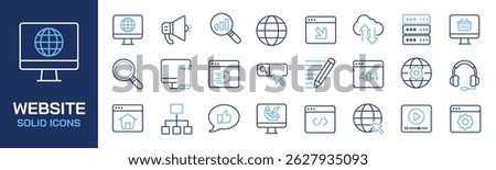 Set of collection line icons related website, interface, online. Perfect pixel on transparent background
