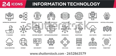 Set of collection line icons related information technology. Perfect pixel on transparent background