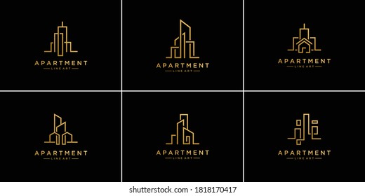 set collection liner real estate logo design templates. abstract architecture of real estate, building, construction, apartment.