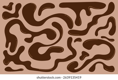 Set collection of liquid abstract hot chocolate blob shapes.  elements bubbles drops isolated illustrations.