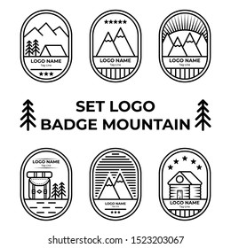 
Set Collection Logo Badges Mountain With Line Style. Mountain hike, mountain explore, summer camp, explore more. Modern logo and badges with mountains, peaks, trees, sun, water, the moon.