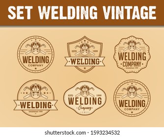 set collection logo design vector welding helmet. welder vintage & retro design.badge, logo, emblem, label