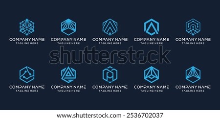Set Collection Logo Hexagon Box, with Concept Technology Network Data and Initial Letter A Logo Design