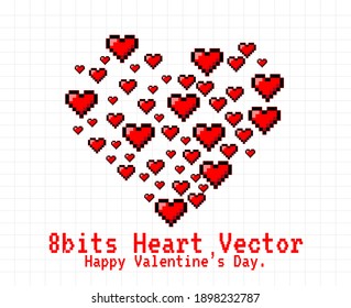set collection of lollipop heart happy valentine's day love poster 2d illustration vector, party fun celebration, holiday with season greeting, 8 bit pixel