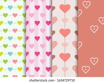 Set collection of love or heart pattern background. Vector illustration for holiday, valentine day, wedding day, ornament, banner, and decoration. Eps 10