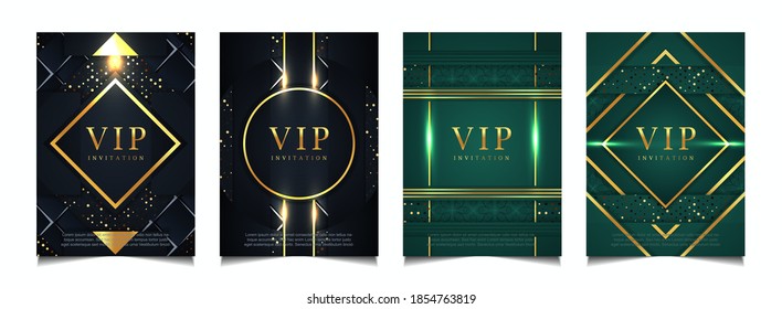Set of collection luxury covers design template blue and green with elegant gold. Vector layout premium vip style for books, magazines, poster celebration, flyer anniversary, package, invitation, card