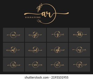 set of collection luxury gold signature two letter initial logo design isolated leaf and flower