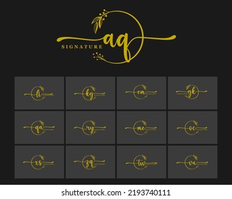 Set Of Collection Luxury Gold Signature Two Letter Initial Logo Design Isolated Leaf And Flower