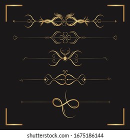 Set Collection of luxury Ornament Elements on Black Background