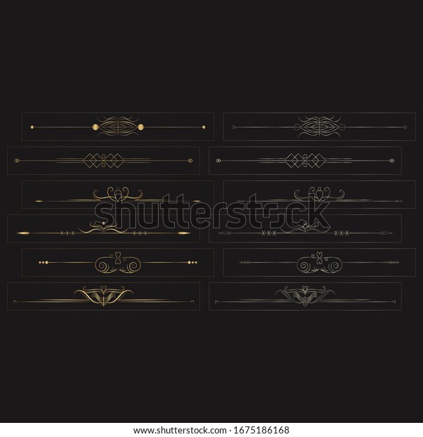Set Collection of luxury Ornament Elements on\
Black Background