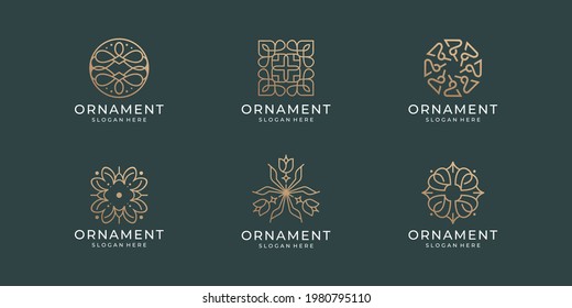 set of collection luxury ornament logo. creative line art style for beauty logo collection, decoration, abstract flower, gold. premium vector