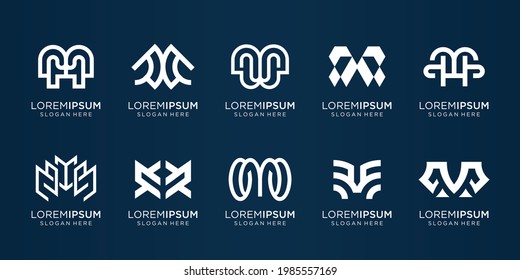 Set of collection M logo design template. Creative letter mark M, Combined with line art style. Elegant, monogram, identity, corporate, simple. Premium vector