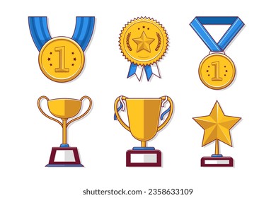 Set Collection of Medal and Trophy Element