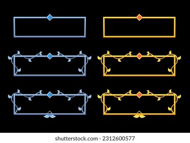 set collection medieval border game.silver and gold border with flower and gemstone decoration element