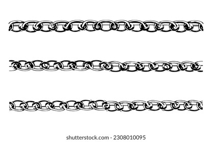 Set collection of metal chains silver. Black and white chain vector isolated on white