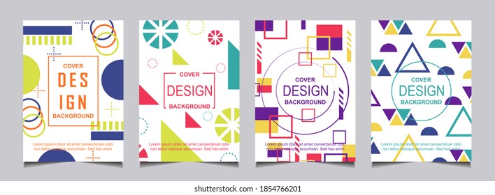 Conjunto de la colección cubierta mínima a4 fondo geométrico con composición de formas de patrón hipster y memphis. Bauhaus 80 y 90 divertida distribución de vectores estilo Retro para uso afiche, revista, volante, anual