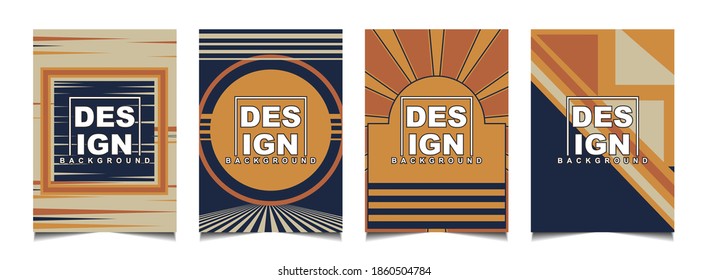 Set of collection minimal cover a4 geometric background with vintage color shapes composition. Bauhaus 80s and 90s fun Retro style vector layout for use music poster, magazine, flyer event, annual