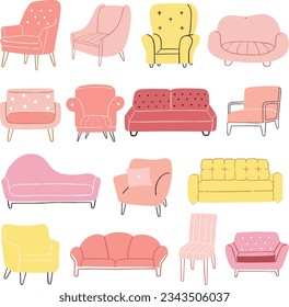 Set Collection Minimalist Sofa Interior vector Illustration