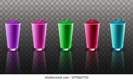 set collection mix smoothie in glass cup in d illustration transparent background