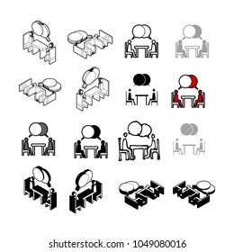 Set of Collection modern vector. Communicate people icon multi type of 3d isometric, solid, line, scribble hatch, doodle, shadow isometric and a little colour on white background