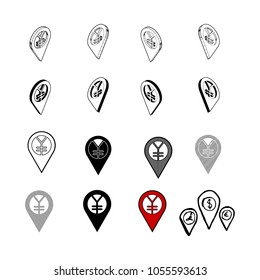 Set of Collection modern vector. Location Money icon multi type of 3d isometric, solid, line, scribble hatch, doodle, shadow isometric and a little colour on white background