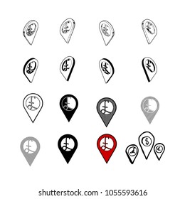 Set of Collection modern vector. Location Money icon multi type of 3d isometric, solid, line, scribble hatch, doodle, shadow isometric and a little colour on white background