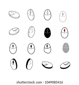Set of Collection modern vector. Mouse icon multi type of 3d isometric, solid, line, scribble hatch, doodle, shadow isometric and a little colour on white background