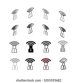 Set of Collection modern vector. People Wifi icon multi type of 3d isometric, solid, line, scribble hatch, doodle, shadow isometric and a little colour on white background