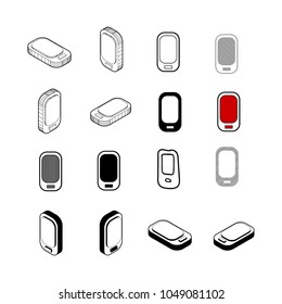 Set of Collection modern vector. Phone icon multi type of 3d isometric, solid, line, scribble hatch, doodle, shadow isometric and a little colour on white background
