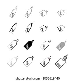 Set of Collection modern vector. Tag Price icon multi type of 3d isometric, solid, line, scribble hatch, doodle, shadow isometric and a little colour on white background
