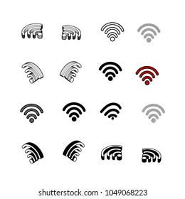 Set of Collection modern vector. Wifi icon multi type of 3d isometric, solid, line, scribble hatch, doodle, shadow isometric and a little colour on white background