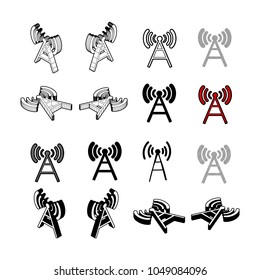 Set of Collection modern vector. Wireless icon multi type of 3d isometric, solid, line, scribble hatch, doodle, shadow isometric and a little colour on white background