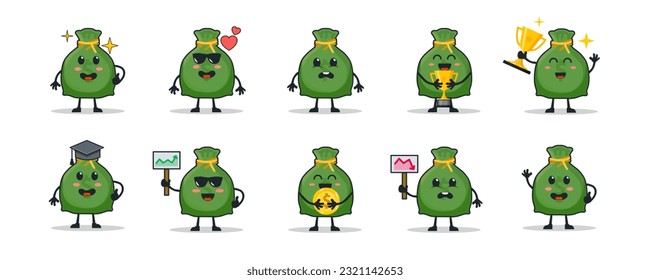 set collection money bag mascot cartoon