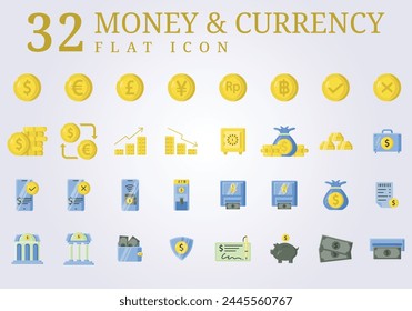 set collection of money currency flat icon illustration design