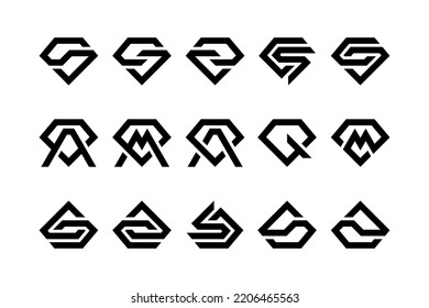 Set of collection monogram futuristic with abstract design. Creative idea symbol for personal branding, business, company, etc.
