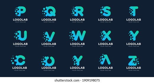 set of collection monogram letter with dot and molecule concept logo template.