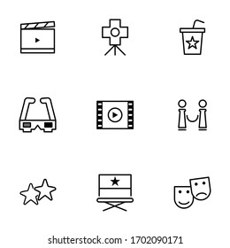 Set, collection of movie, theater and 3d related icons, outline and thin line icons on white background EPS Vector