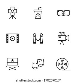 Set, collection of movie, theater and 3d related icons, outline and thin line icons on white background EPS Vector