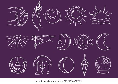 Set Collection Mystical Celestial Clipart Symbol space doodle Esoteric elements vintage illustration