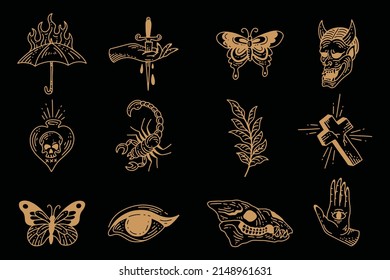 Set collection mystical celestial clipart symbol space doodle esoteric magic elements vintage illustration