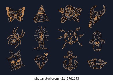 Set collection mystical celestial clipart symbol space doodle esoteric magic elements vintage illustration