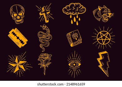 Set collection mystical celestial clipart symbol space doodle esoteric magic elements vintage illustration