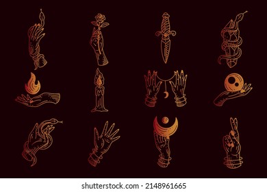 Set collection mystical celestial clipart symbol space doodle esoteric magic elements vintage illustration