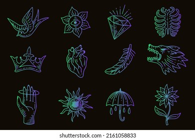 Set collection mystical celestial clipart symbol Line Art doodle esoteric elements vintage illustration