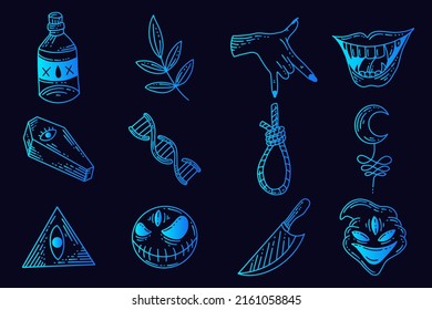 Set collection mystical celestial clipart symbol Line Art doodle esoteric elements vintage illustration