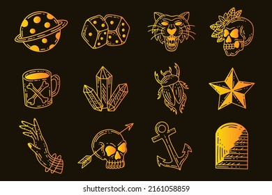 Set collection mystisches celestitical clip Art Symbol Line Art doodle esoteric elements vintage illustration